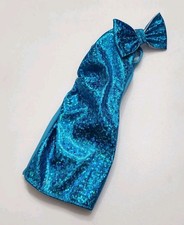BARBIE DRESS BLUE METALLIC SINGLE SLEEVE BOW COCKTAIL FASHION CUTE DOLL CLOTHES