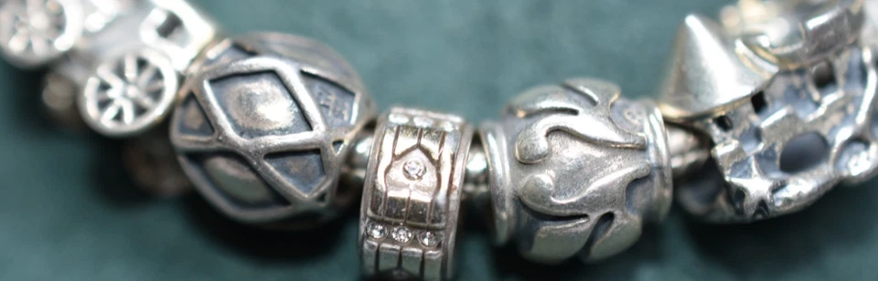 7.5" Authentic Pandora 925 Silver Snake Chain Bracelet W/ 5 Charms 2 Locks - Image 3 of 4