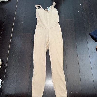 Lululemon Align Bodysuit Women 2 Beige Nulu Fabric Sleeveless Athletic Active
