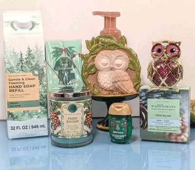 #ad 8 Piece Fresh Balsam Owl Bath amp; Body Works Soap Dispenser Wallflower Plug Candle $129.99