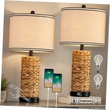 Rattan Table Lamp Set of 2, Wicker Lamps, Dimmable Touch Seagrass Table Rustic