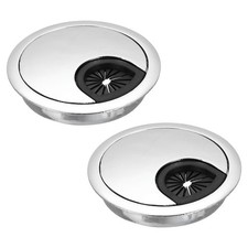 2 Pcs Desk Grommet 2.4 Inch,Zinc Alloy Round Desk Hole Cover,60mm,Bright Silver