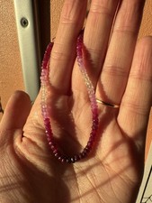 Ruby Clear Quartz  Gem Beaded Bracelet with Stirling Silver Clasp 7" Adjustable