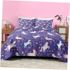 Quilt Set Size, Cute Purple 2 Pcs Soft Bed Cover Bedding Set for Twin Unicorn