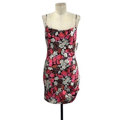 NWT Cinq à Sept Whitney Floral Print Slip Dress Black Pink Size 8