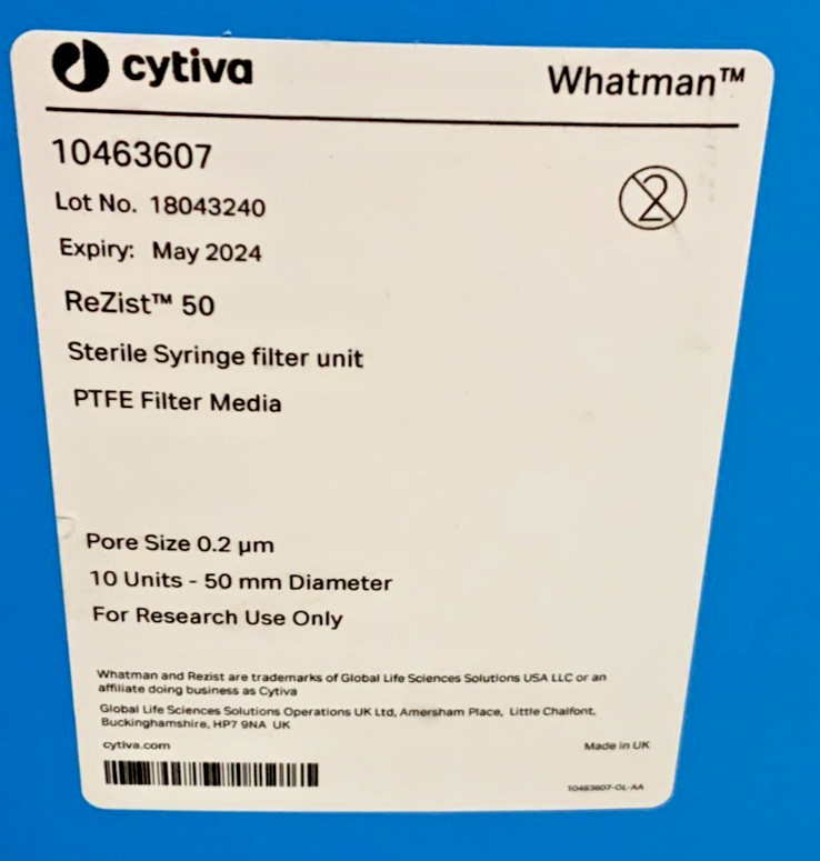 New Whatman Rezist 10463607 10pcs Sterile Syringe Filter Unit PTFE 50mm 0.2μm