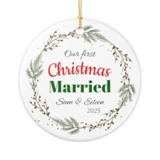 First Married Christmas Ornament, 2-Sided Print, Personalized Gift for Newlyweds