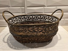 Vintage Wicker and Metal scrollwork Decorative Basket 13x 9