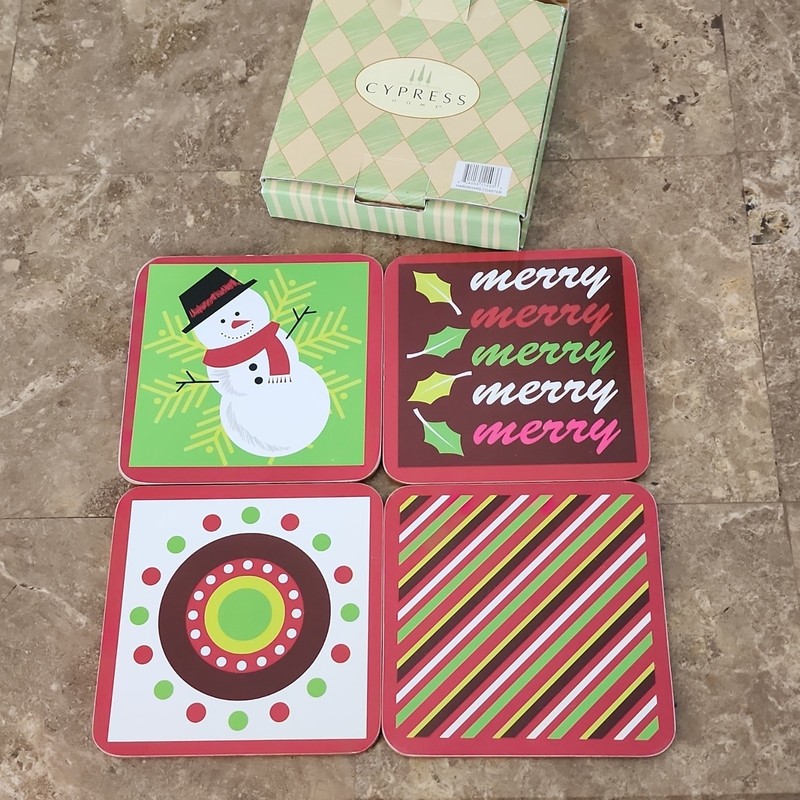 Cypress Hardboard Square Christmas Coaster Set of 4 Seasonal Abstract Design