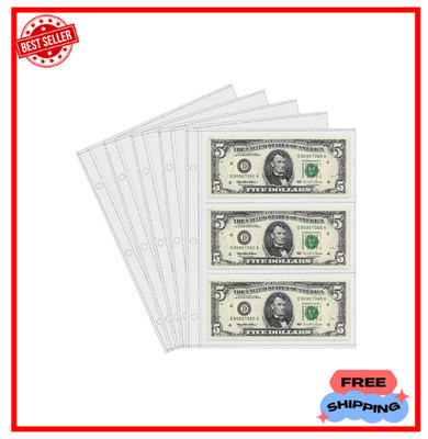 50Pcs Currency Sleeves 3-Pocket Binder Pages - SALE - FREE SHIPPING