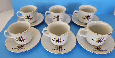Set of 6 Diamante ''Cafe De Colombia'' Espresso Coffee Tea - Cups & Saucers - Nice