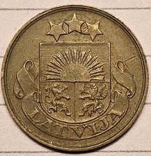 1922 LATVIA 2 SANTIMI BRONZE COIN-19.5MM-KM#2