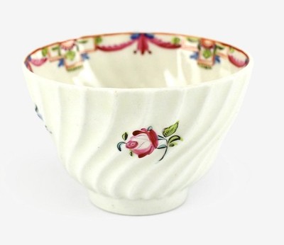 Royal Worcester Porcelain Fluted Cup c1790 Hand Painted Multi color Floral
