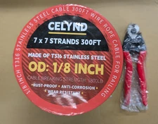 CELYND 1/8" Black Deck Railing Cable T316 Stainless Steel 7 x 7 Strands 300 Ft