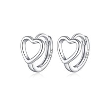 Solid 925 Sterling Silver Love Heart Hoop Earrings Huggie for Women Teen Girls H