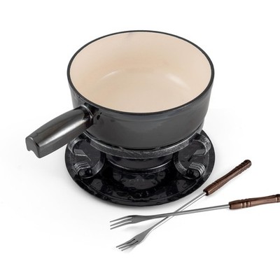 Cheese Fondue Set 9 Piece 2 Quart Cast Iron Metallic Black Swissmar Lugano Ideal