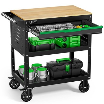 Werkzeugwagen Lager Garage Werkstatt Holzplatte Schublade 3-stufig 150KG 82x48cm