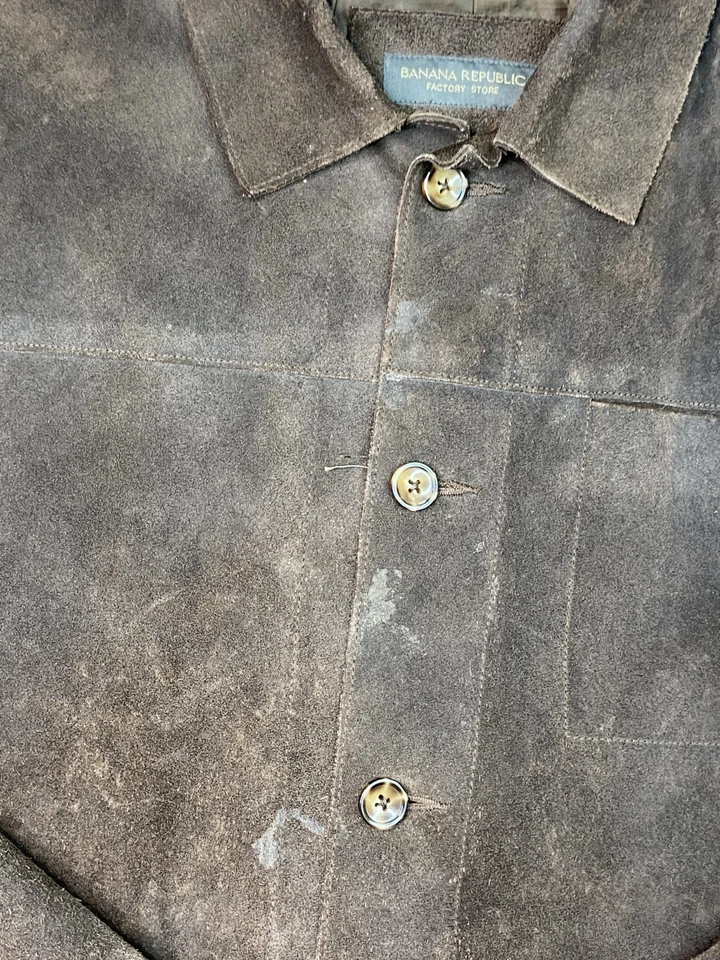 Banana Republic Hombres Gamuza Cuero Camisa Chaqueta 2XL Marrón Western Rancher Y2K Foto 3 de 4