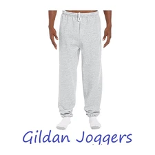 Gildan  Mens Joggers   Ash Gray Sweatpants Elasticized Cuffs waistband draw cord