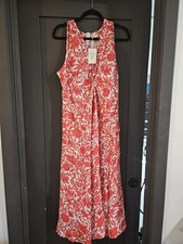 Cupshe Red White Floral Sleeveless V-Neck Long Maxi Dress Zip US LG