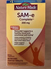 Nature Made SAM-e Complete 200mg, 60 Enteric Coated Tablets, Free Ship Exp 05/27