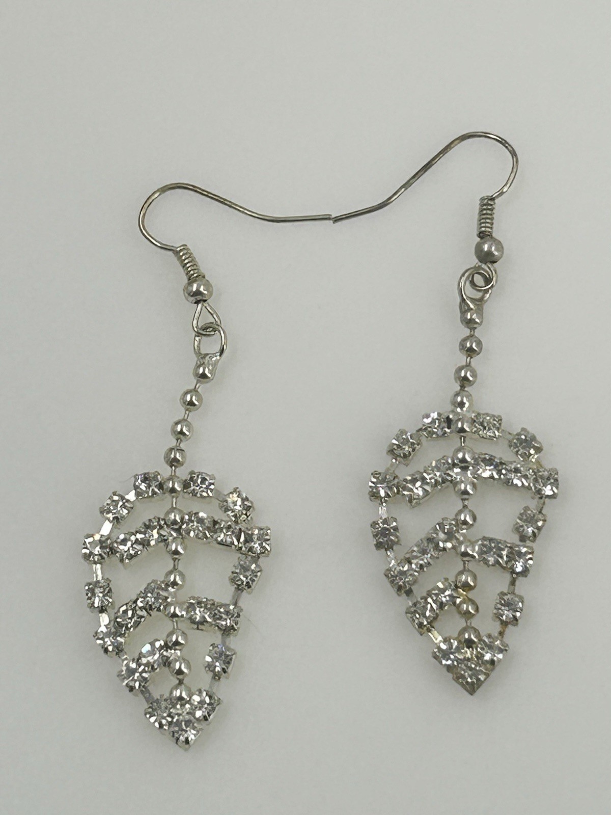 Rhinestone Leaf Dangle Earrings Elegant Statement - image 1