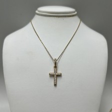 14K Solid Yellow Gold Link Chain Necklace With Cross Pendant