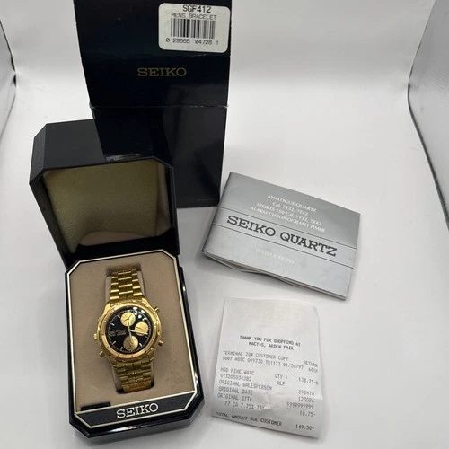 VTG Seiko Watch Men 7T32-6G43 Chronograph Gold Tone Quartz Analog Alarm 37mm
