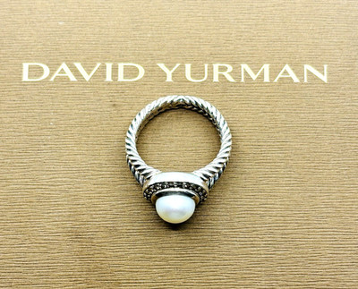 David Yurman Sterlingsilber Perle & Diamant Albion Ring Größe 6,75