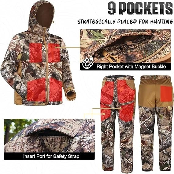 Men's 2 Piece Hunting Jacket & Pant XL Fleece Lining Quiet Warm Water Resistant - Image 3 of 4