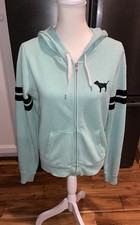 Victoria's Secret Pink Sequin Bling Perfect Zip Hoodie Aqua Sz M Y2K 90s Vibes