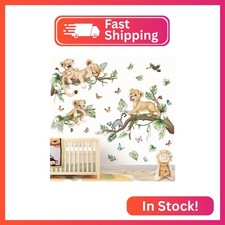 wondever Safari Animal Lions Wall Stickers Jungle Animals Tree Branch Butterfly