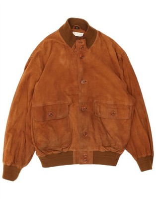 Bata and More Mens Suede Bomber Jacket IT 50 Large Brown Leather CE01