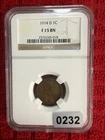 1914-D Lincoln Wheat Small Cent Bronze BN NGC F 15 Cert 2576245-018 ref #232