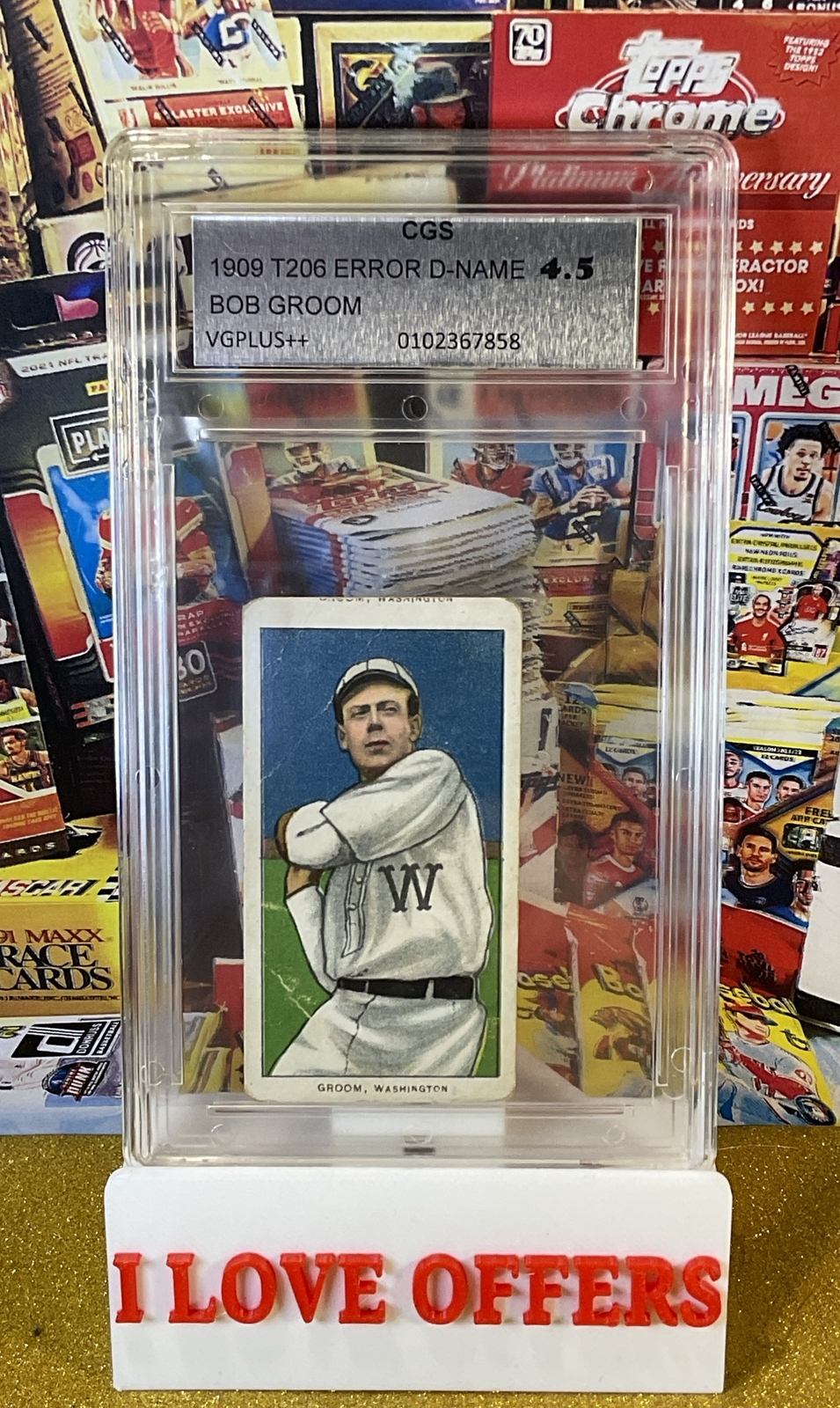 1909 11 T206 PIEDMONT ERROR DOUBLE NAME BOB GROOM TOP BOTTOM CGS 4.5 WCG BG READ