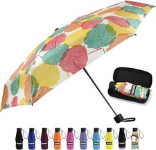 Yoobure Small Mini Umbrella with Case Light Compact Design Colorful Leaf