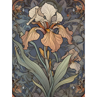 Jugendstil Iris Blüte Blume Aquarell XL Wandbild Leinwand Poster Druck