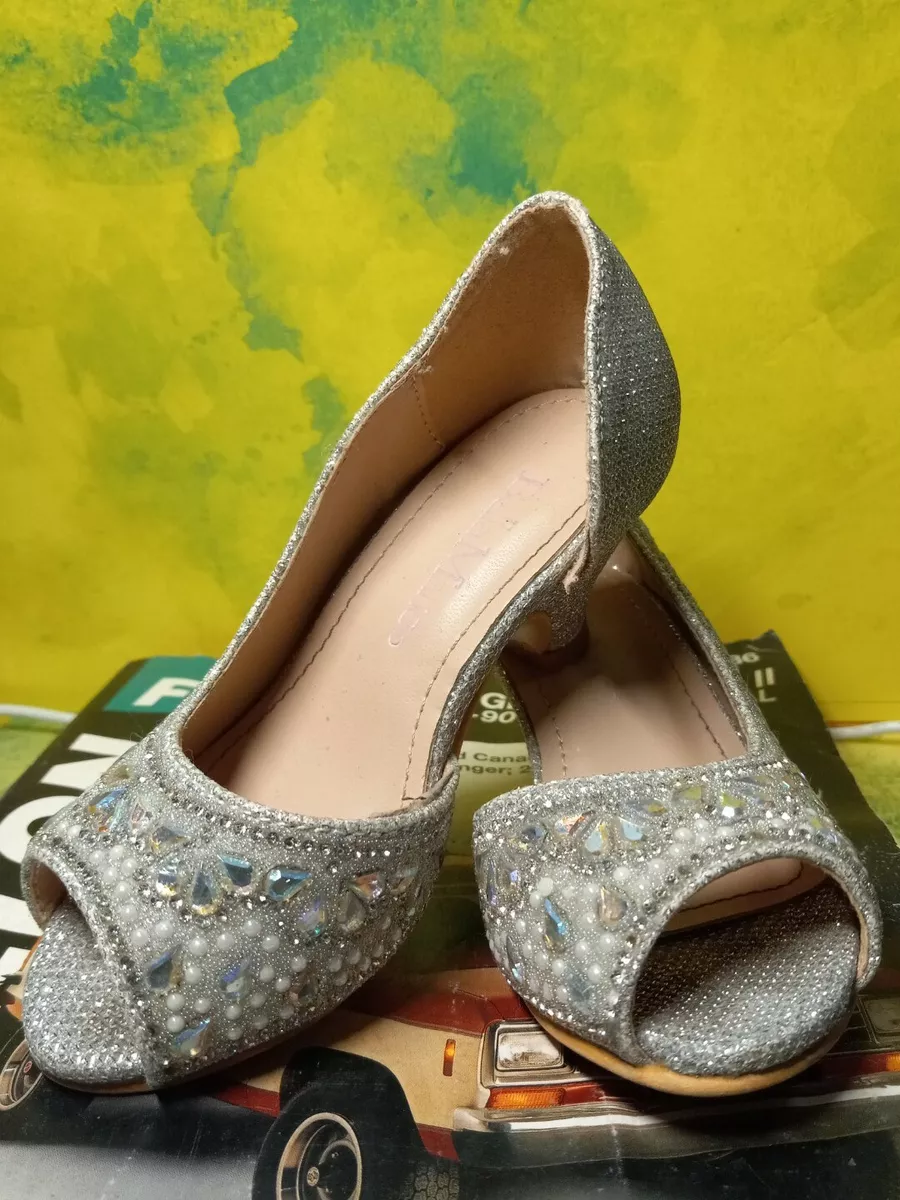 Rhinestones Kids Blink Blink Open Toe Slip on Girls 1.5 Kitten Heels Sandals