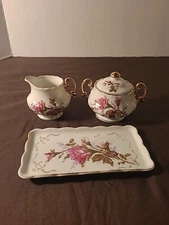 VINTAGE ROYAL SEALY CHINA JAPAN INDIVIDUAL CREAMER/SUGAR/TRAY SET ROSE'S