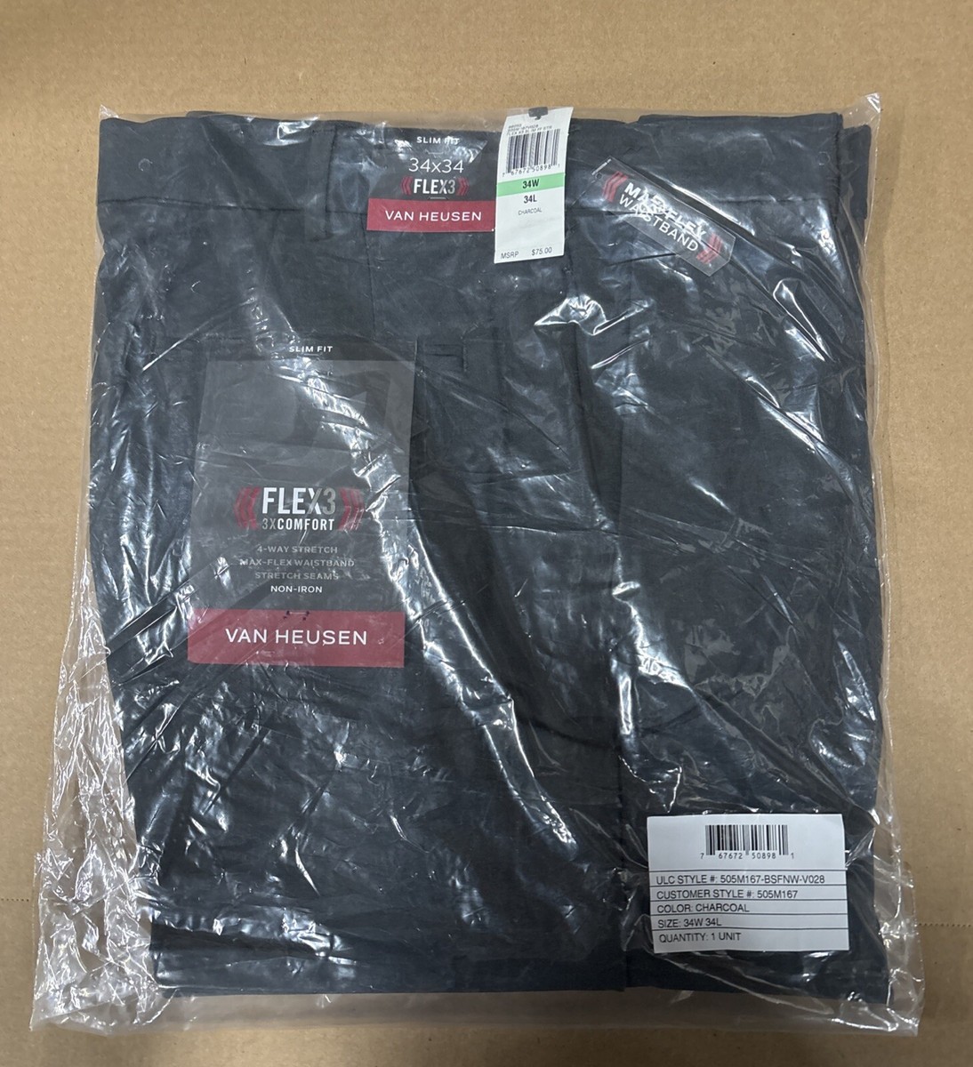 Van Heusen Men's Slim Fit Flex Flat Front Pant Size 34W x 34L In Charcoal |  eBay