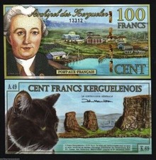 Kerguelen 100 FRANCS New 2010 Polymer UNC Cat Commemorative Bill Rock NOTE
