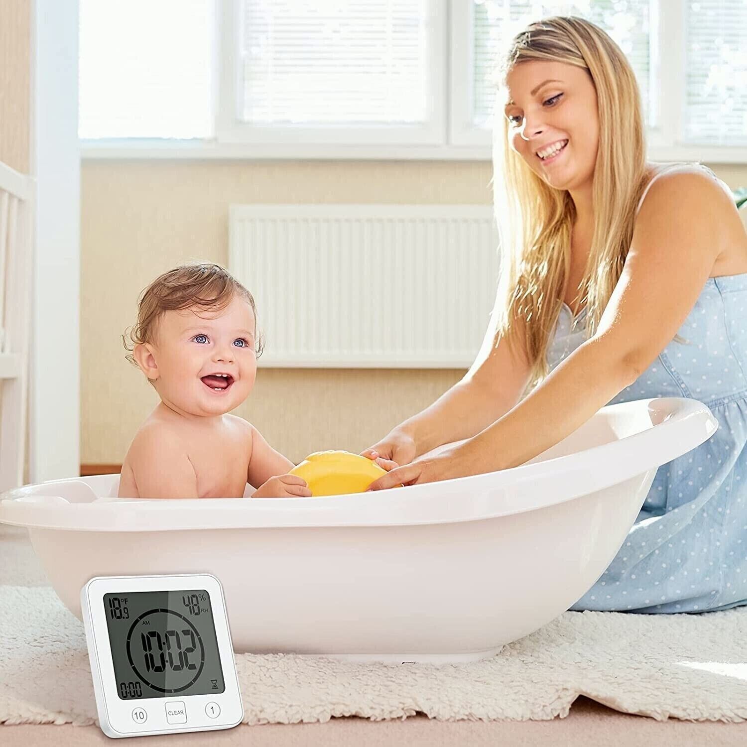 BALDR LCD Wall Waterproof Timer Bathroom Shower Clock Temperature