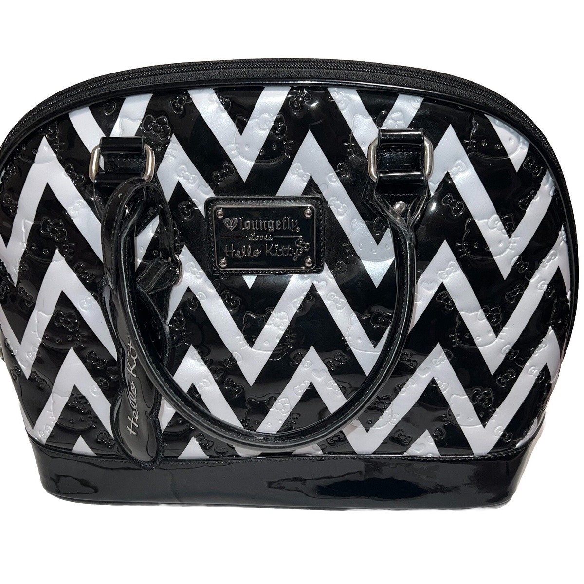 Loungefly Sanrio Hello Kitty Black White Chevron Patent Purse Satchel  Embossed