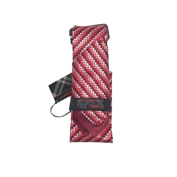 Steven Land Men's Tie & Hanky Burgundy Lavender Red Black White Plaids 3.5" Wide - Image 2 of 4