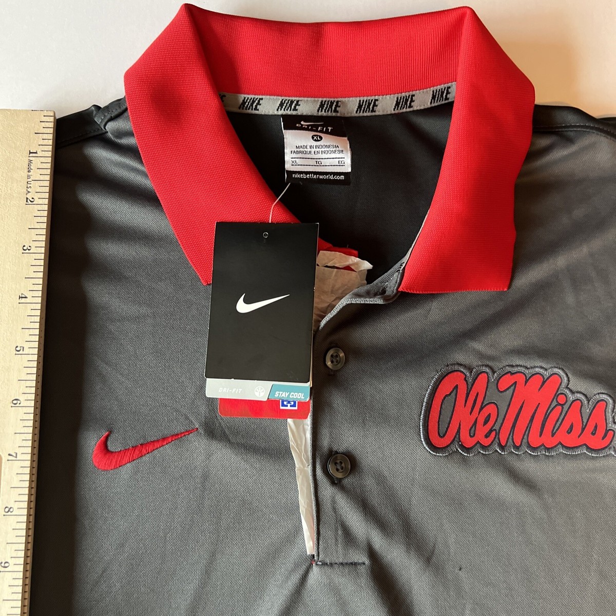 Ole Miss Rebels Nike Golf Polo Shirt Mens XL Red Gray Short