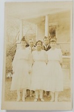 RPPC c1900s Sisters White Dresses Stockings and Unique Hair Bows Postcard R1