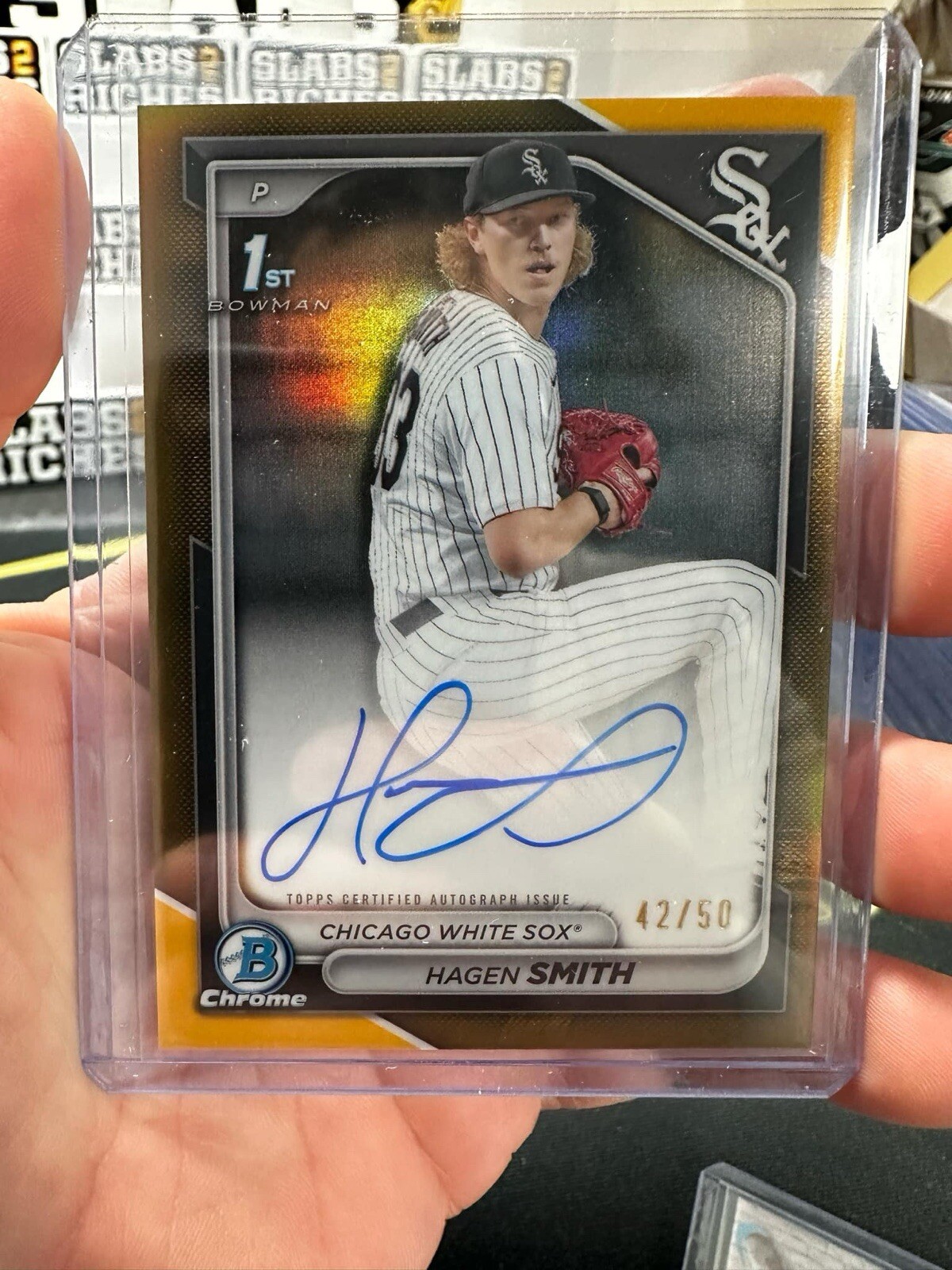 2024 Bowman 1st Chrome Draft Hagen Smith True Gold Autograph #/50 GM White Sox