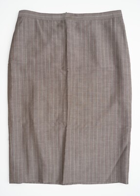 New Women's BRIONI Brown Wool Cashmere Striped Modern Pencil Skirt 12 (EU 48)