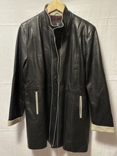 Ladies Imp Piel Soft Leather Jacket Fitted Black Cream Trim Size Xl 14