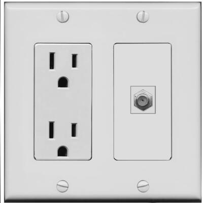 RiteAV 15 Amp Power Outlet and 1 Port COAX Wall Plate [Gray]